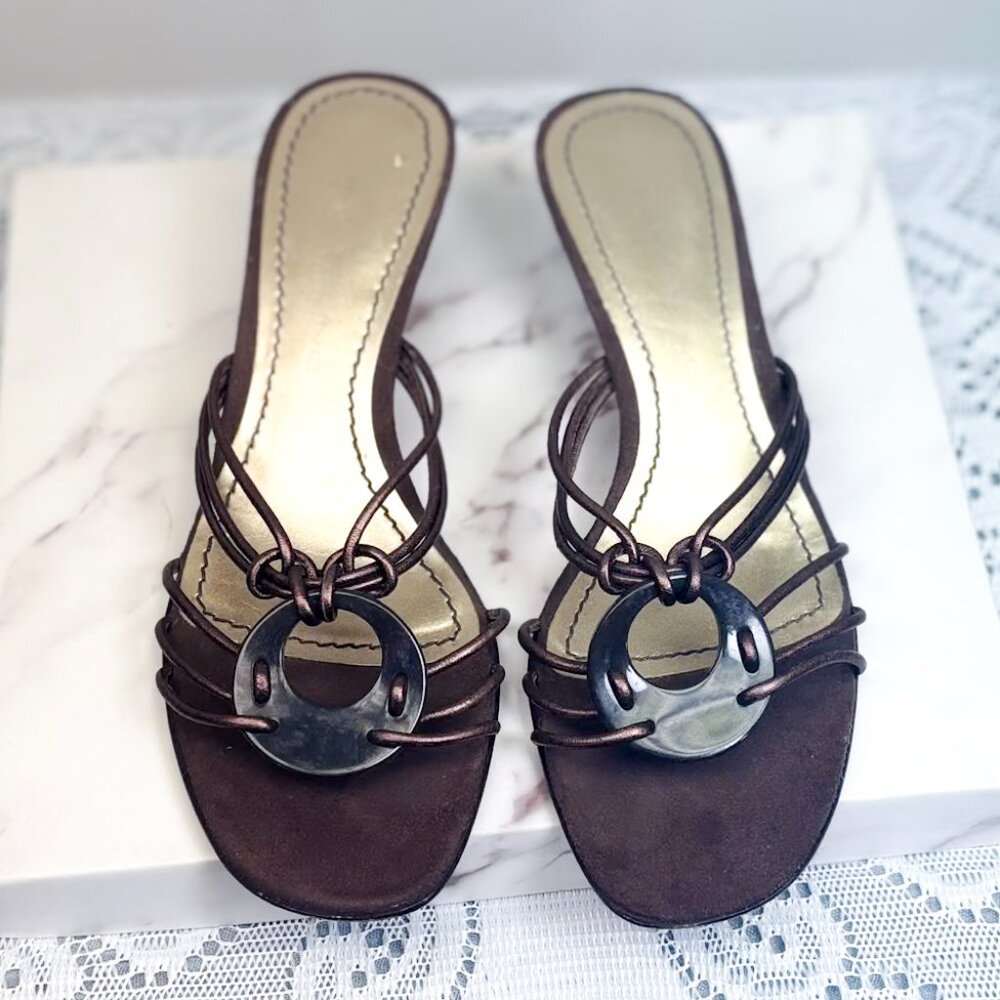 Bandolino Brand Women's Kitten Heel Sandals in Brown - Picture 6 of 11